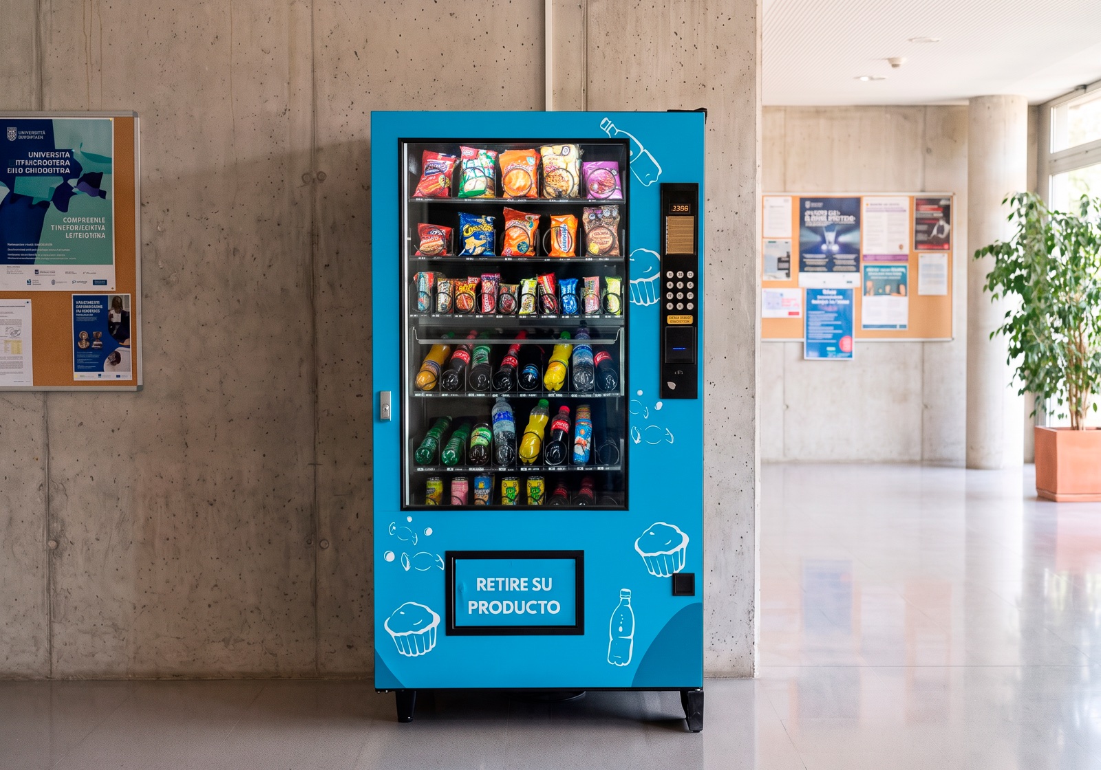 Máquina vending multiproducto instalada en un entorno universitario